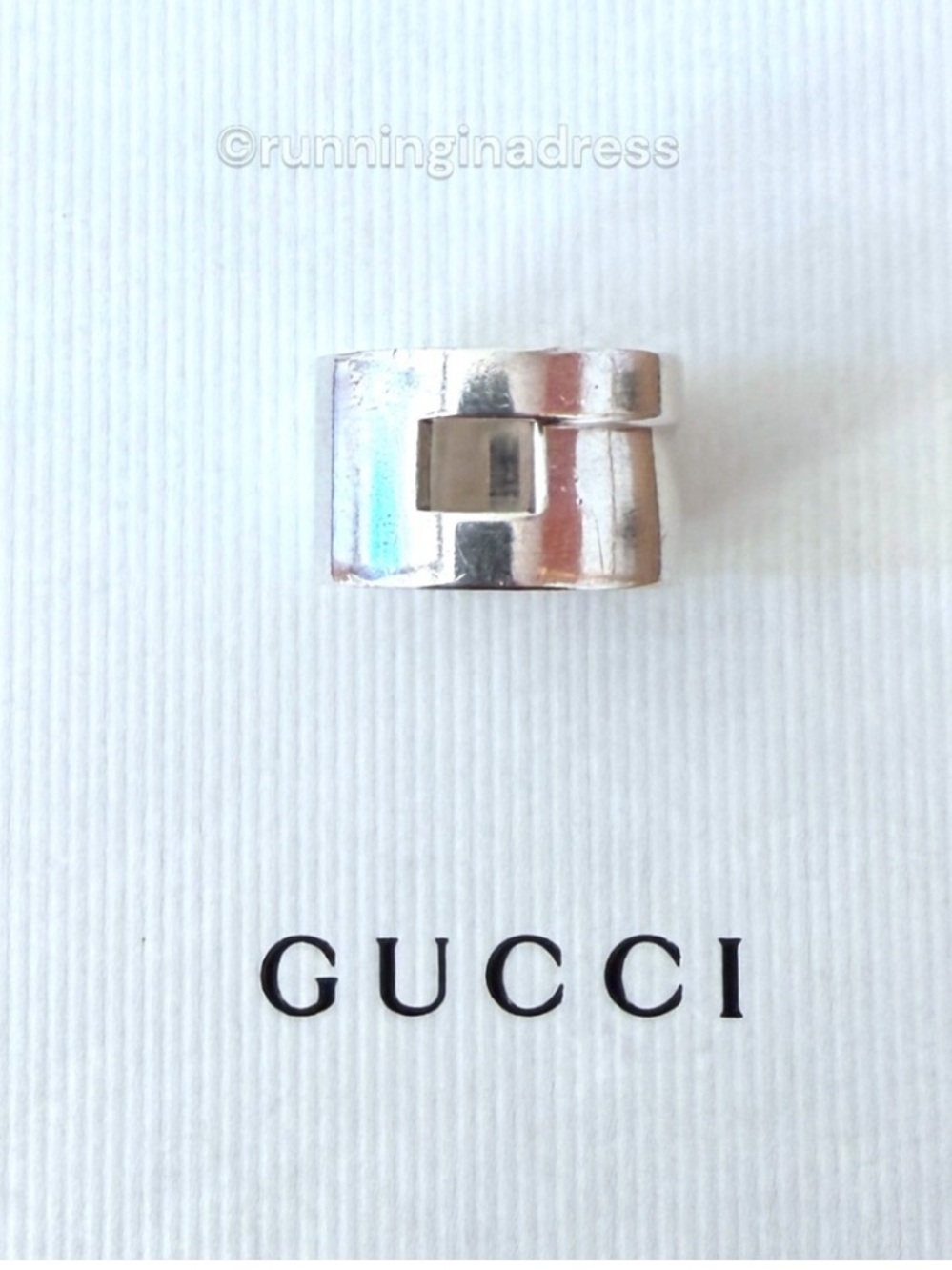 Vintage Gucci Tom Ford Open Cutout G Sterling Silver Ring 8.5 Wide Band